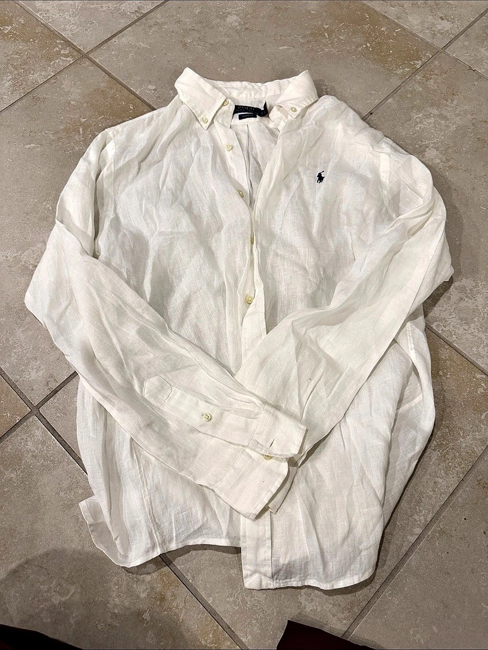 Polo Ralph Lauren Classic Fit Linen Button Down Shirt White Size Large Like New